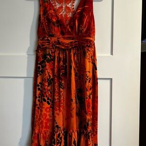 Orange and red Sundress with V-neck Sleeveless Design for Cocktail